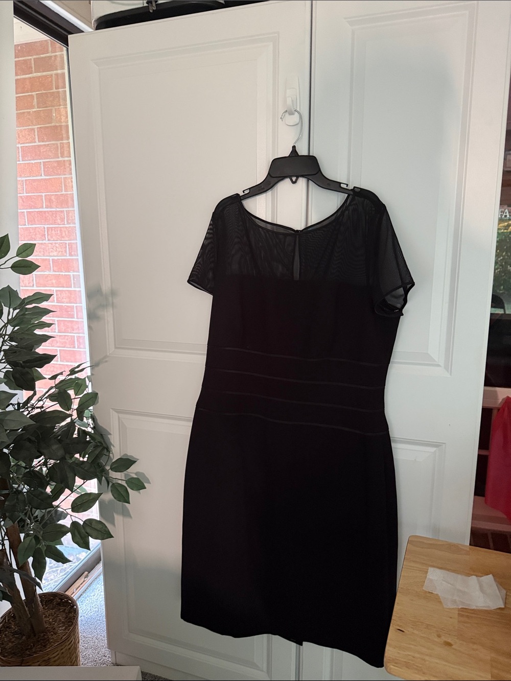 Talbots Black Midi Sheath Dress with Sheer Yoke
